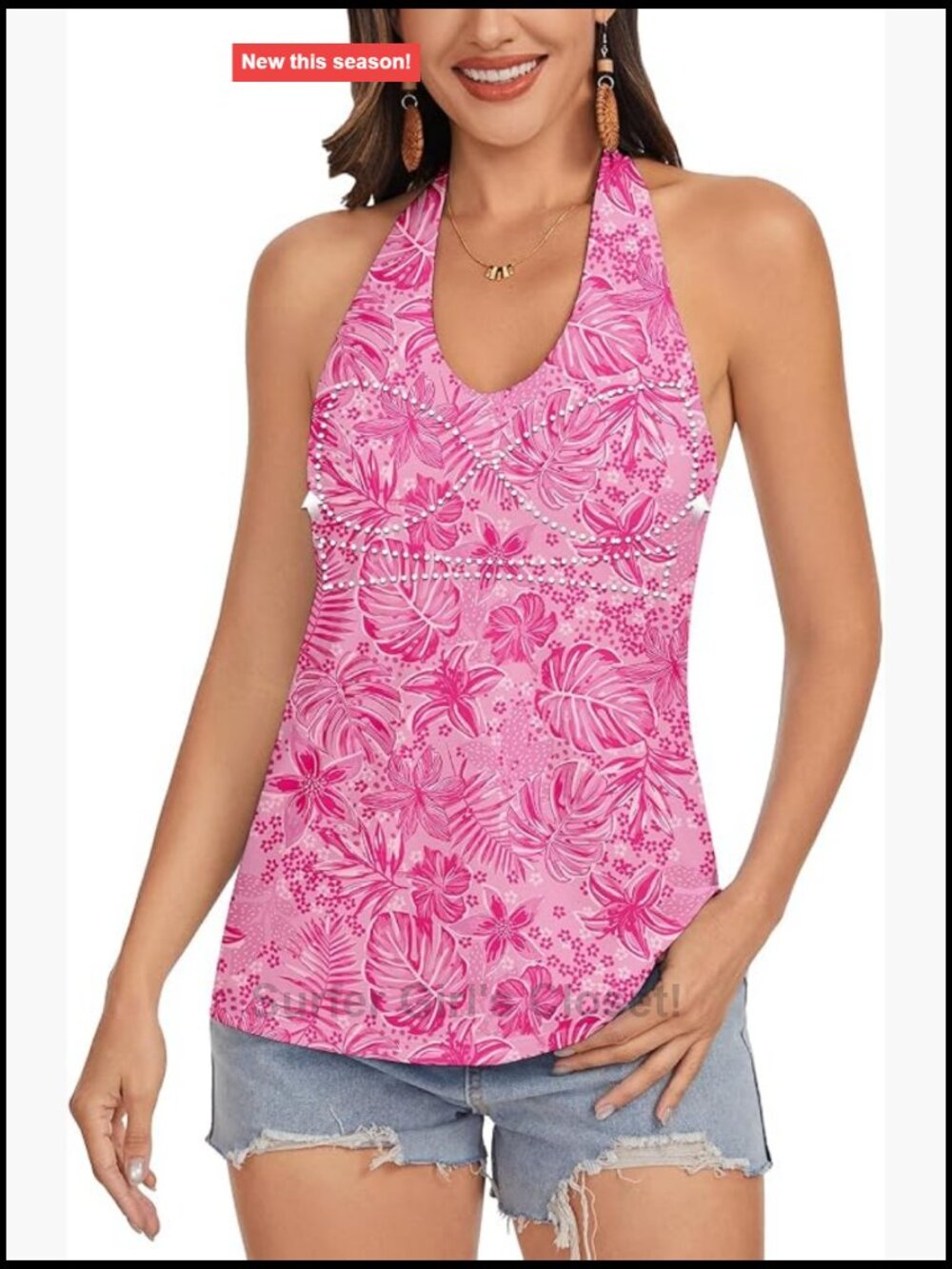 Women's Halter Tank Top with Built-in Bra Sleeveless V-Neck Loose Fit Summer